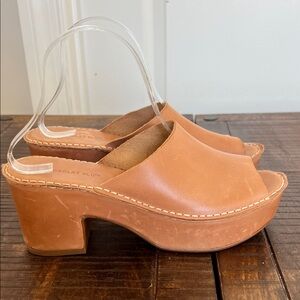 Chocolat Blu Glorey Camel Tan Open Toe Leather‎ Platform Sandal Clog Sz 9